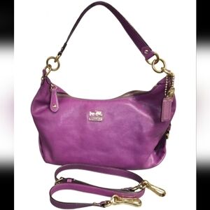 Coach Madison Hailey Hobo Bag In Plum Leather With Gold Accents